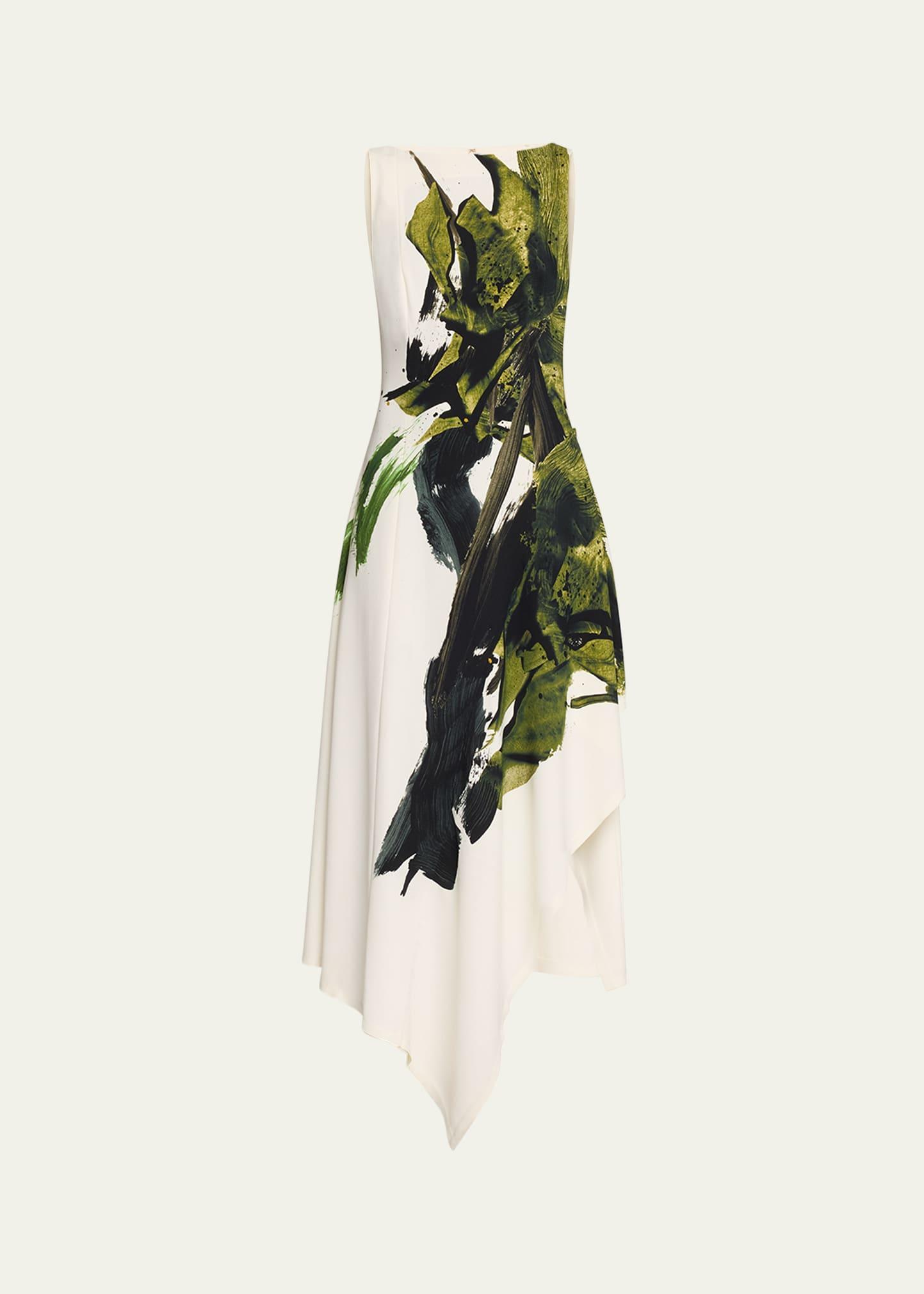 brushstroke boatneck fit-flare crepe dress