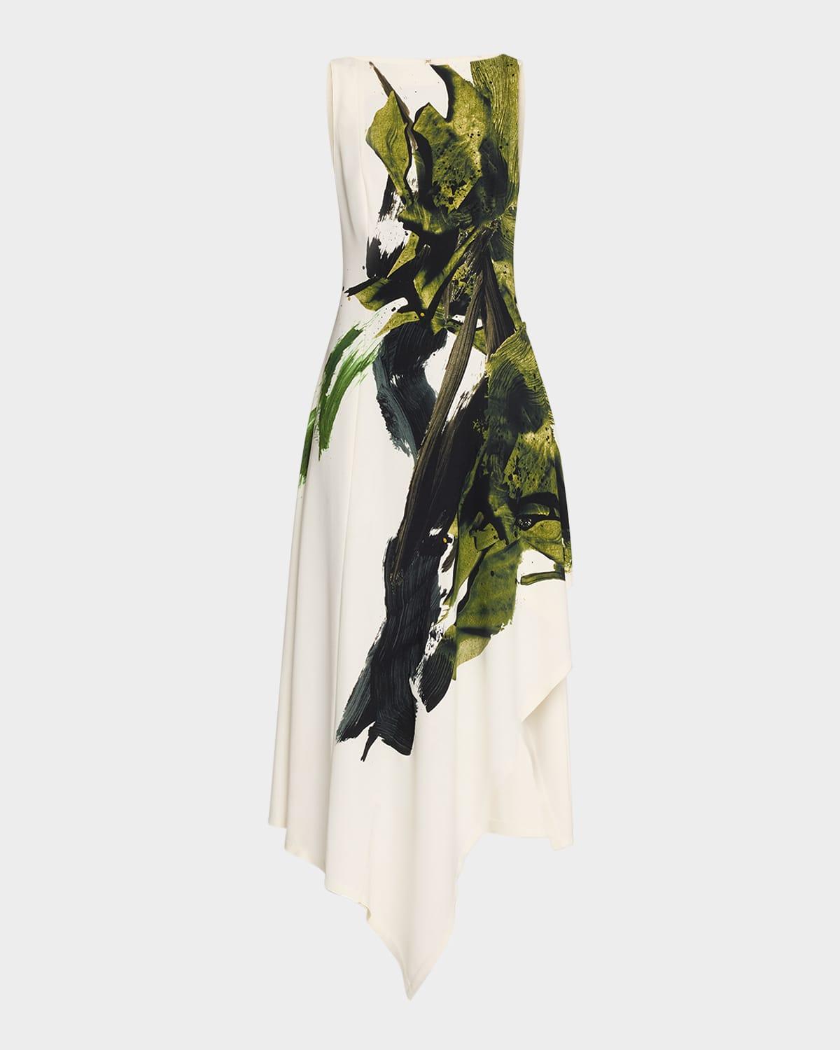 brushstroke boatneck fit-flare crepe dress