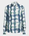 brushstroke check button down silk blouse