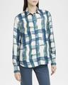 brushstroke check button down silk blouse