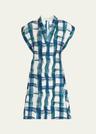 brushstroke check short silk dress