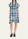 brushstroke check short silk dress