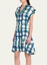 brushstroke check short silk dress