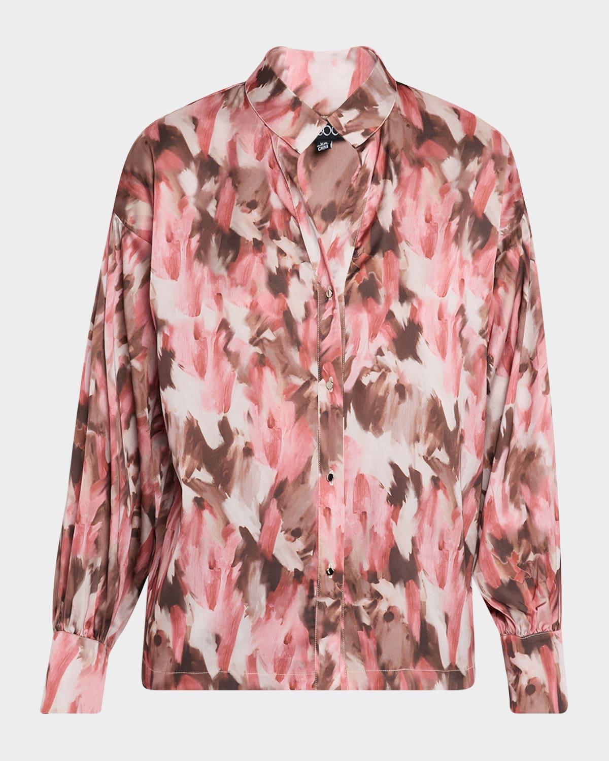brushstroke-print crepe de chine blouse