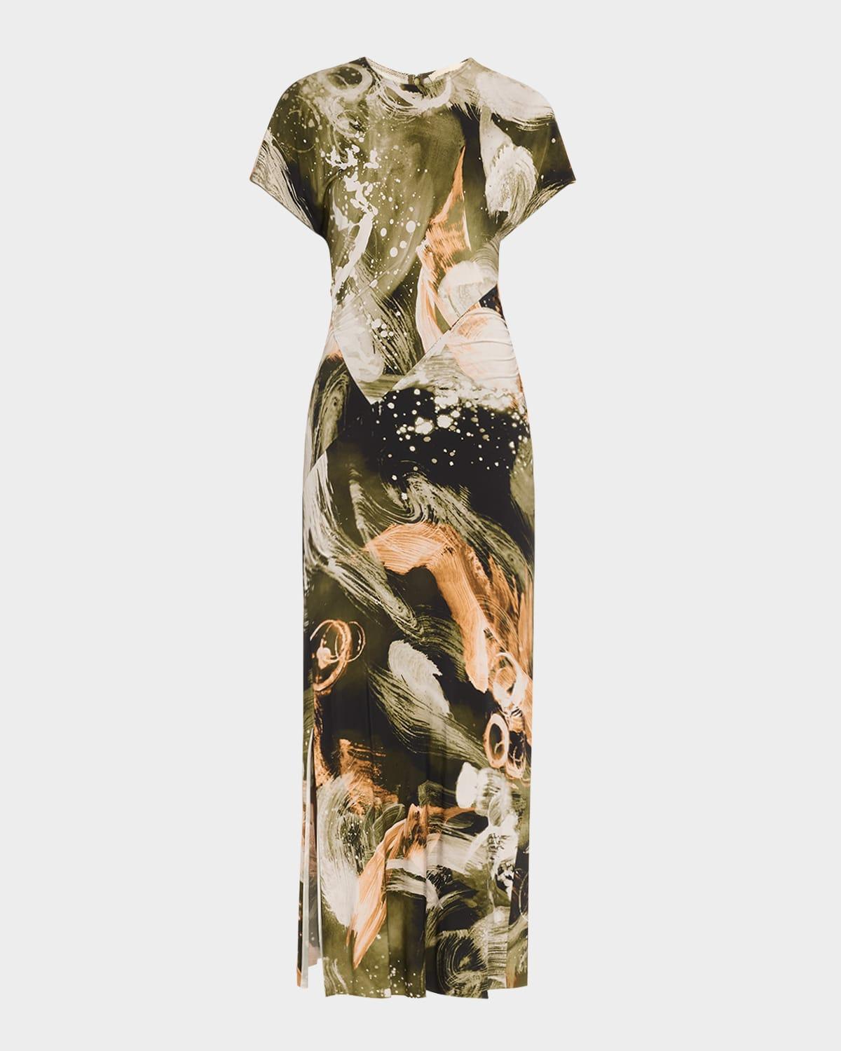 brushstroke print jersey dress