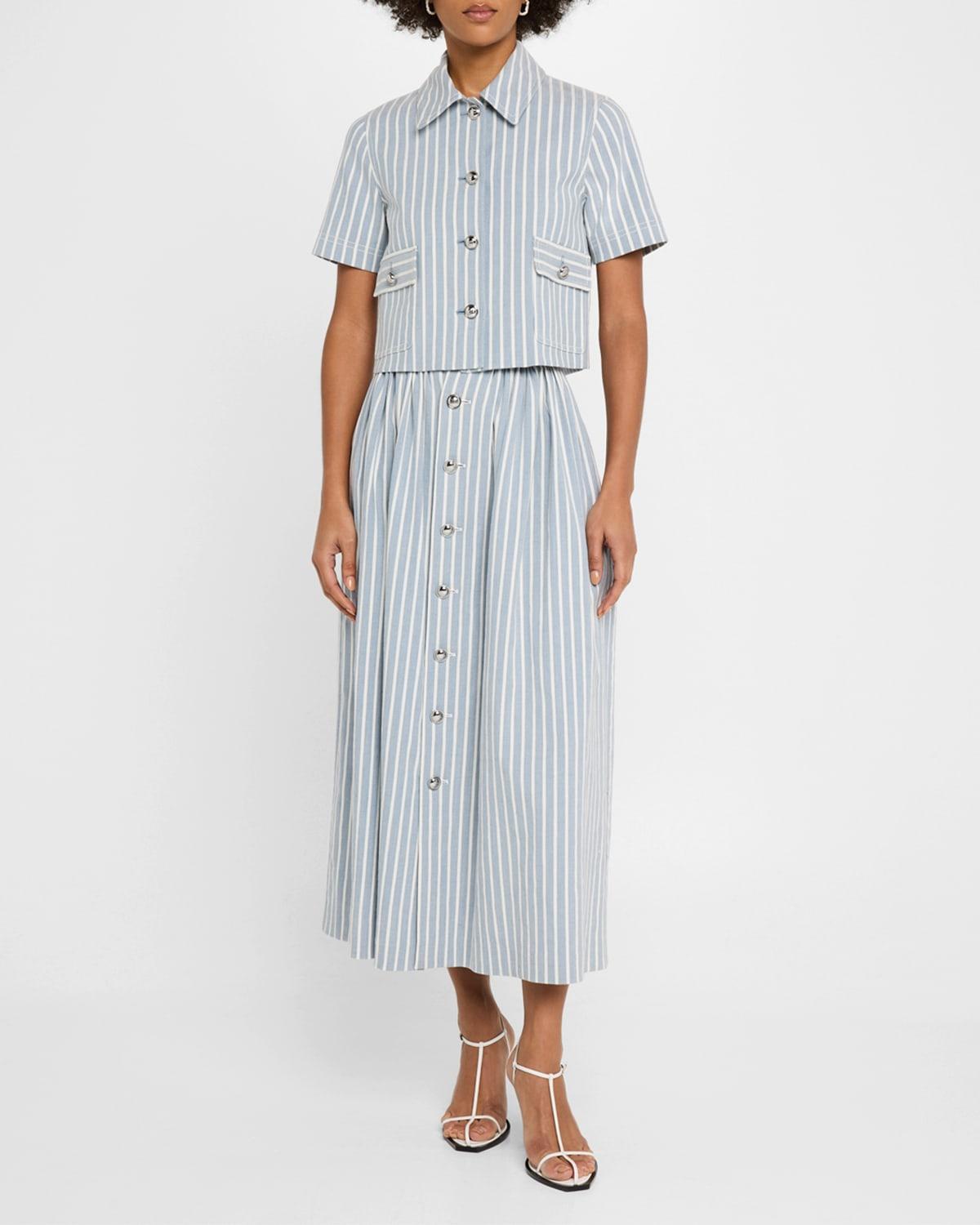 bryce stripe denim button-front midi skirt