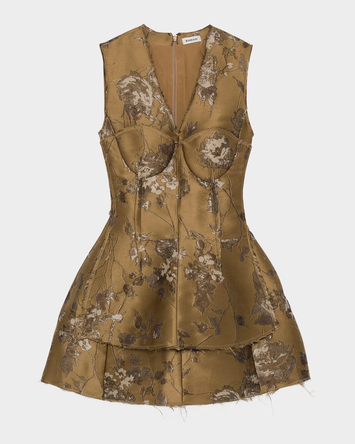 brynelle fit-&-flare floral jacquard mini dress