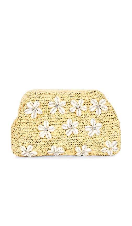 btb los angeles bloom clutch in tan.