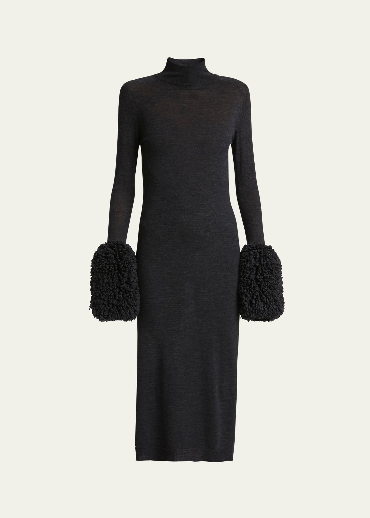 bubble-cuff long-sleeve midi sweater dress