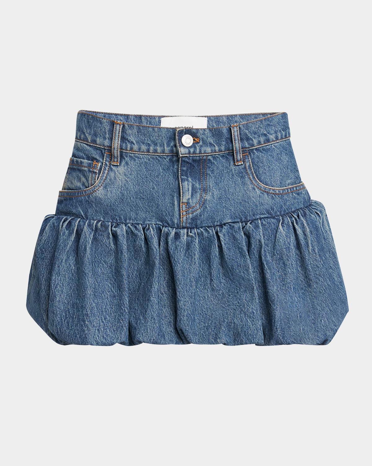 bubble-hem denim mini skirt