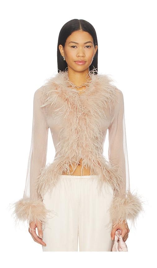 bubish gigi sheer feather blouse in beige.