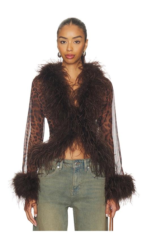 bubish gigi sheer feather blouse top in brown.