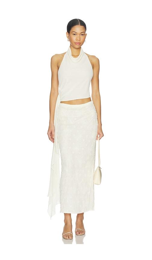 bubish hailey cowl neck halter top w/ drape in ivory.