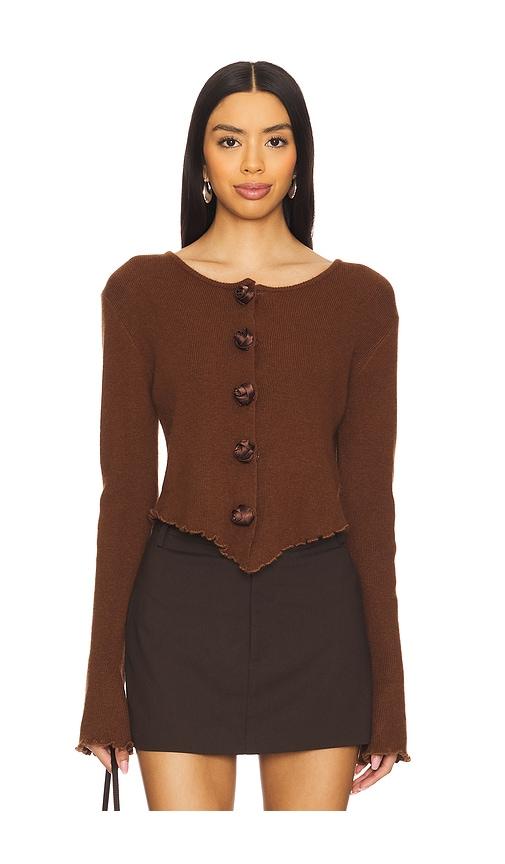 bubish x revolve rosette knit cardigan in chocolate.