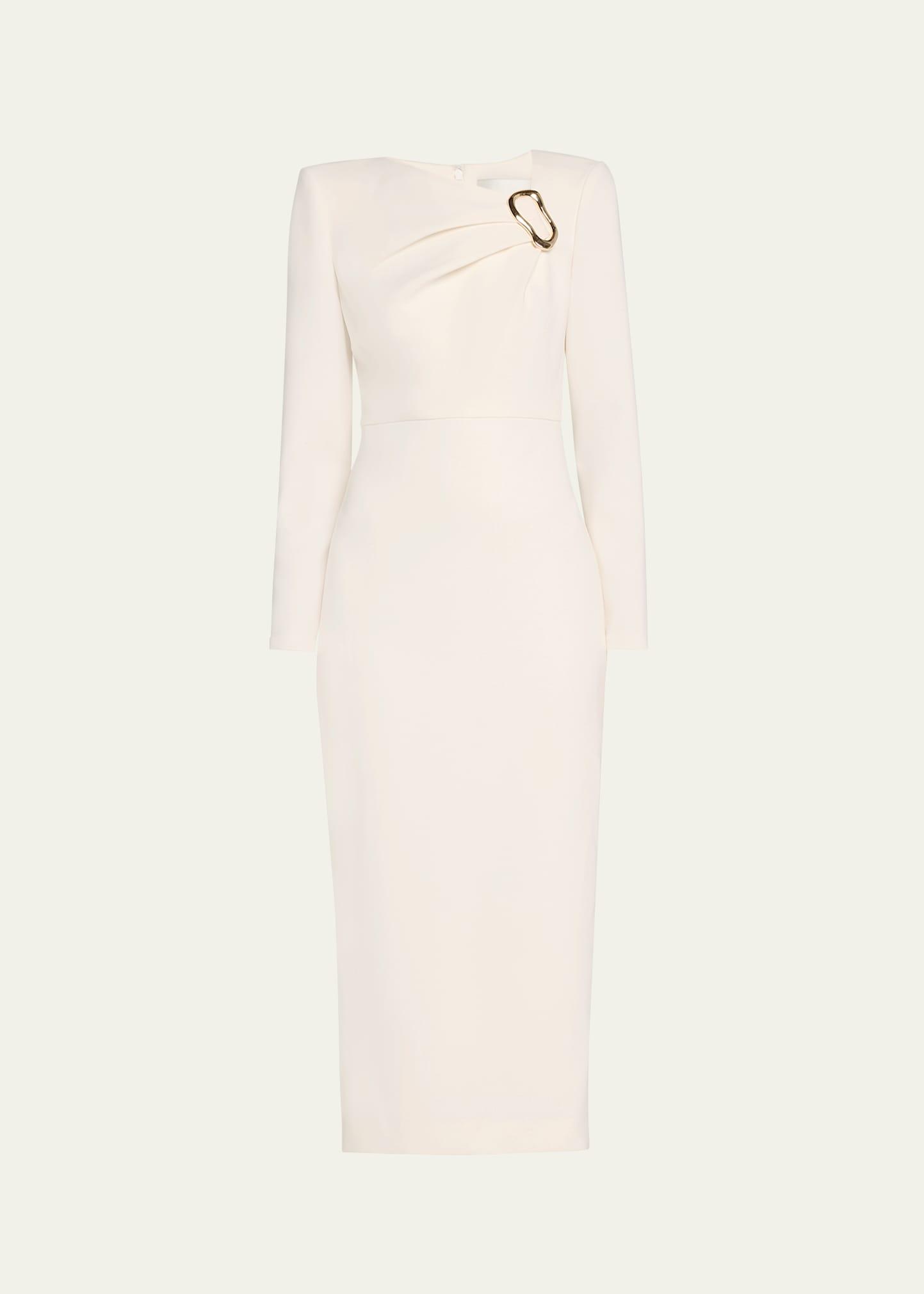 buckle crepe midi dress