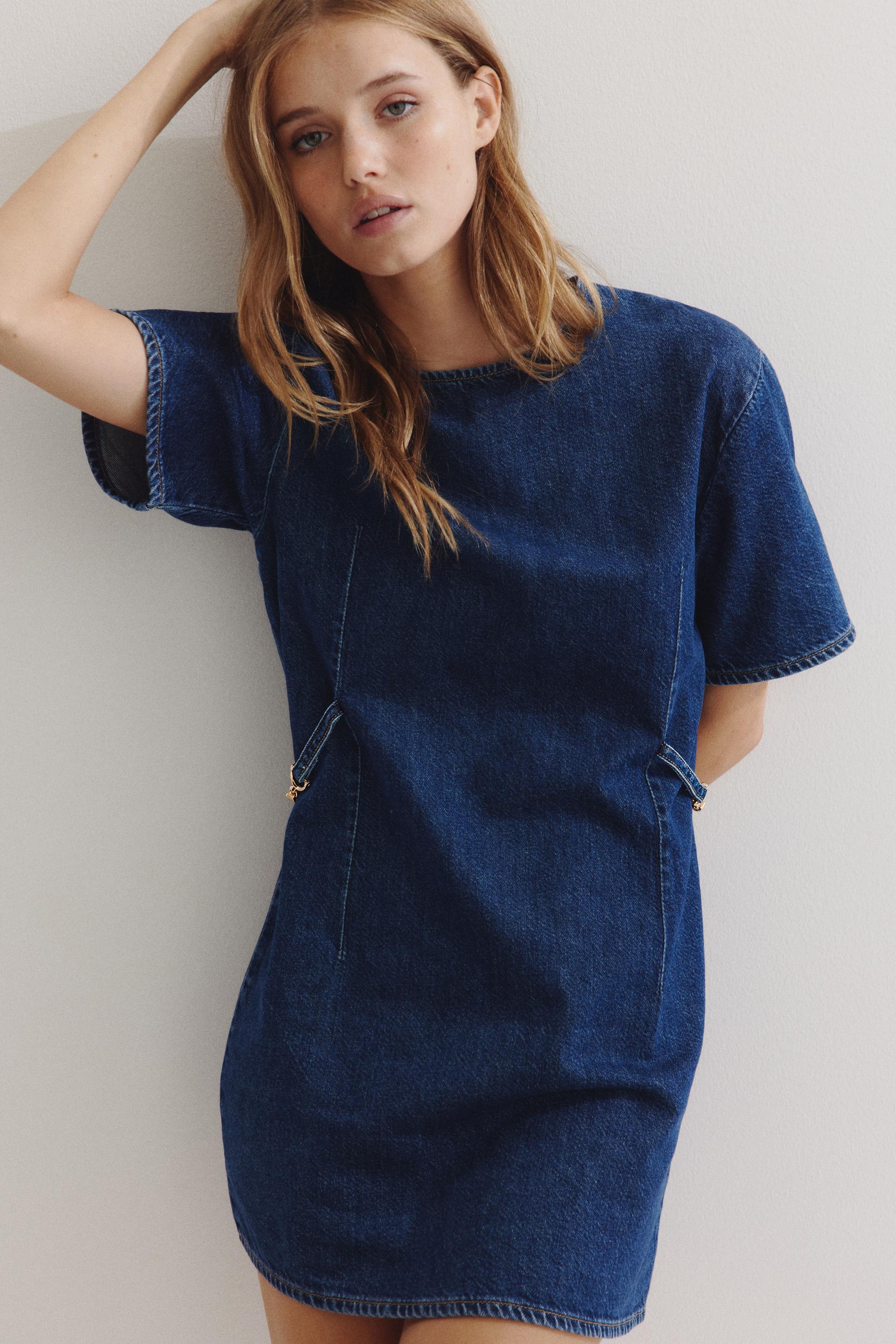 buckle-detail denim dress