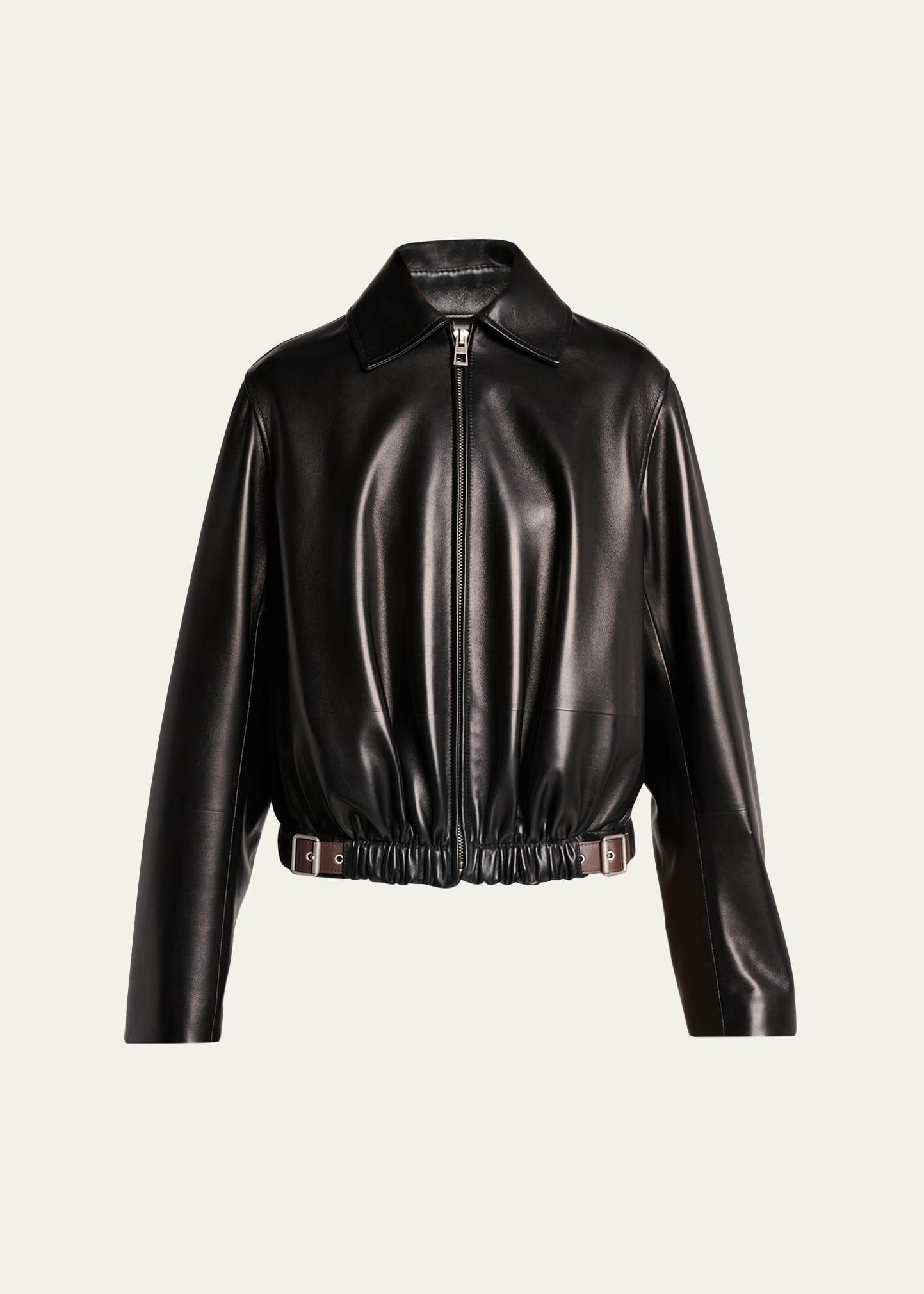 buckle leather balloon jacket