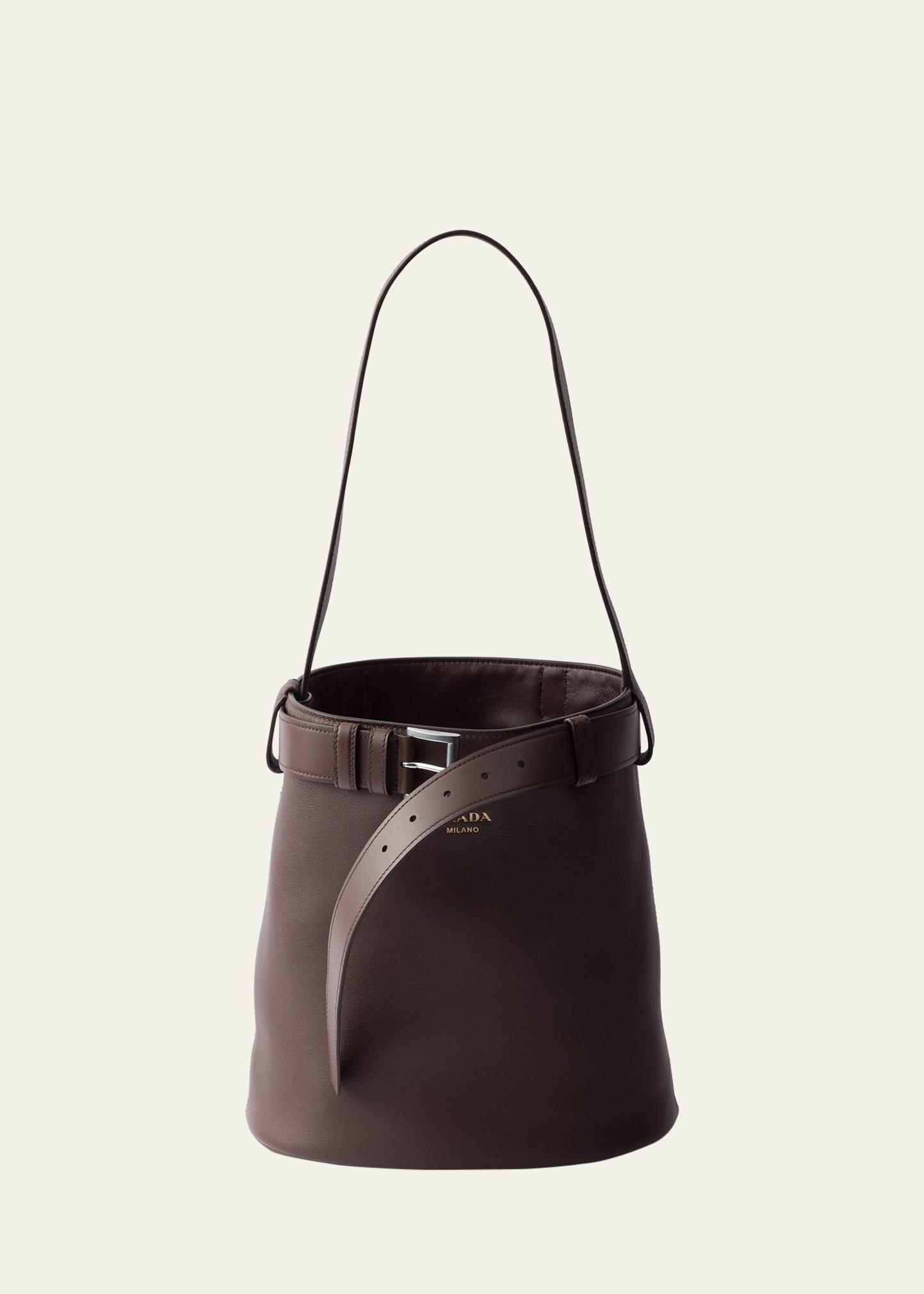 buckle leather bucket bag