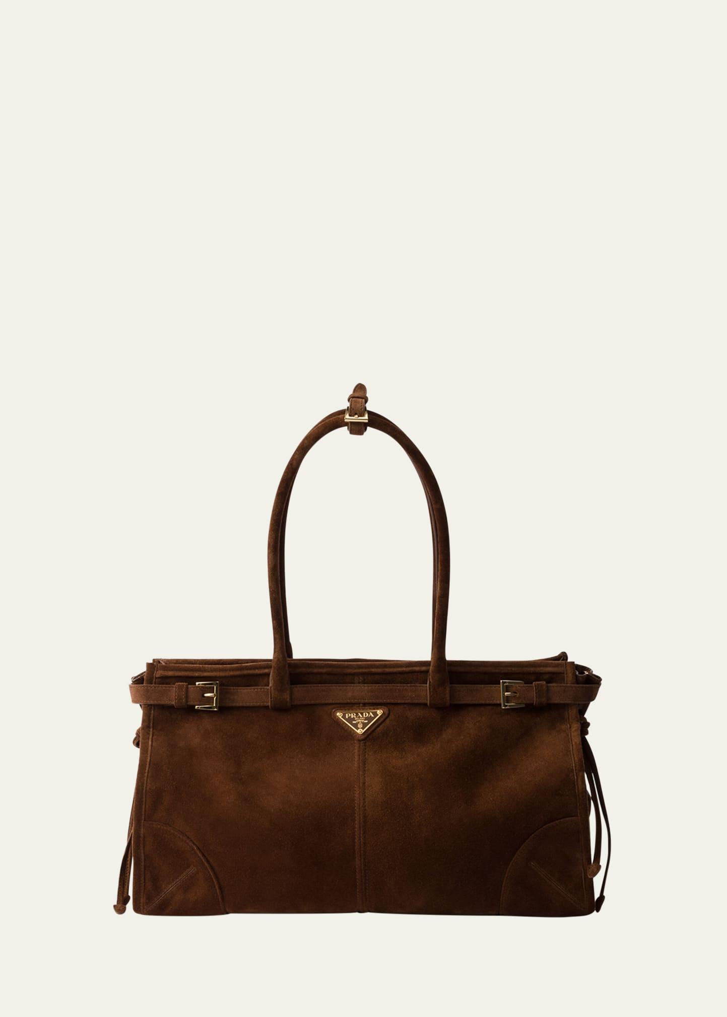 buckle suede top-handle bag