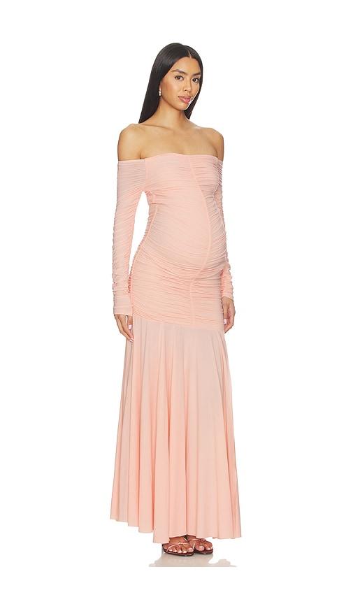 bumpsuit airbrush off the shoulder dress in pink.