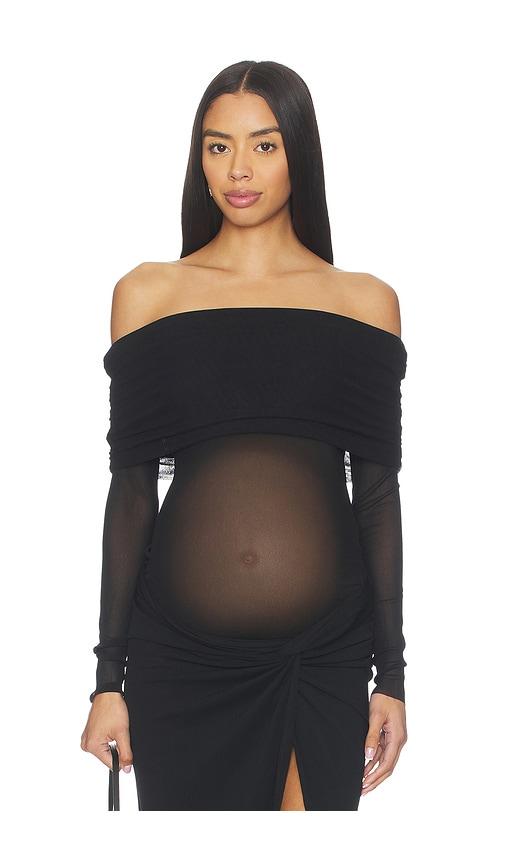 bumpsuit off the shoulder soft mesh top in black.