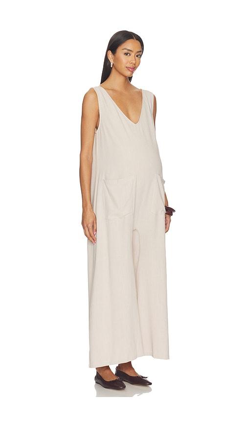 bumpsuit oversized linen jumpsuit in taupe.