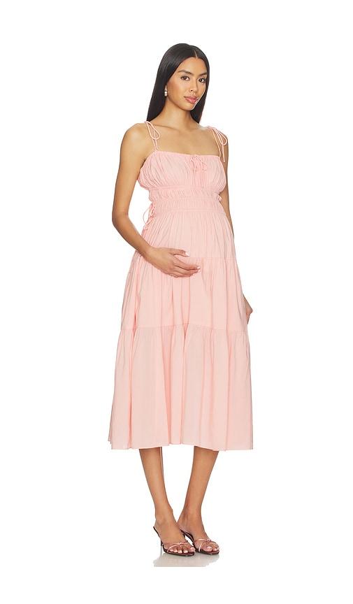 bumpsuit shirred midi poplin dress in pink.