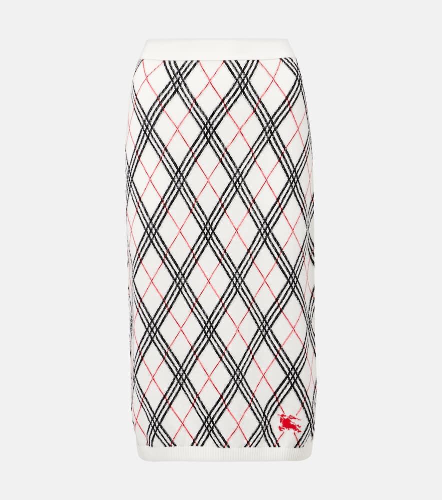 burberry argyle knitted cotton midi skirt