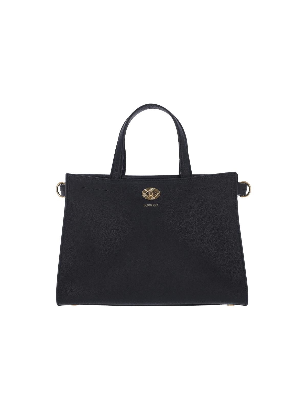 burberry bags black calf grain leather - women