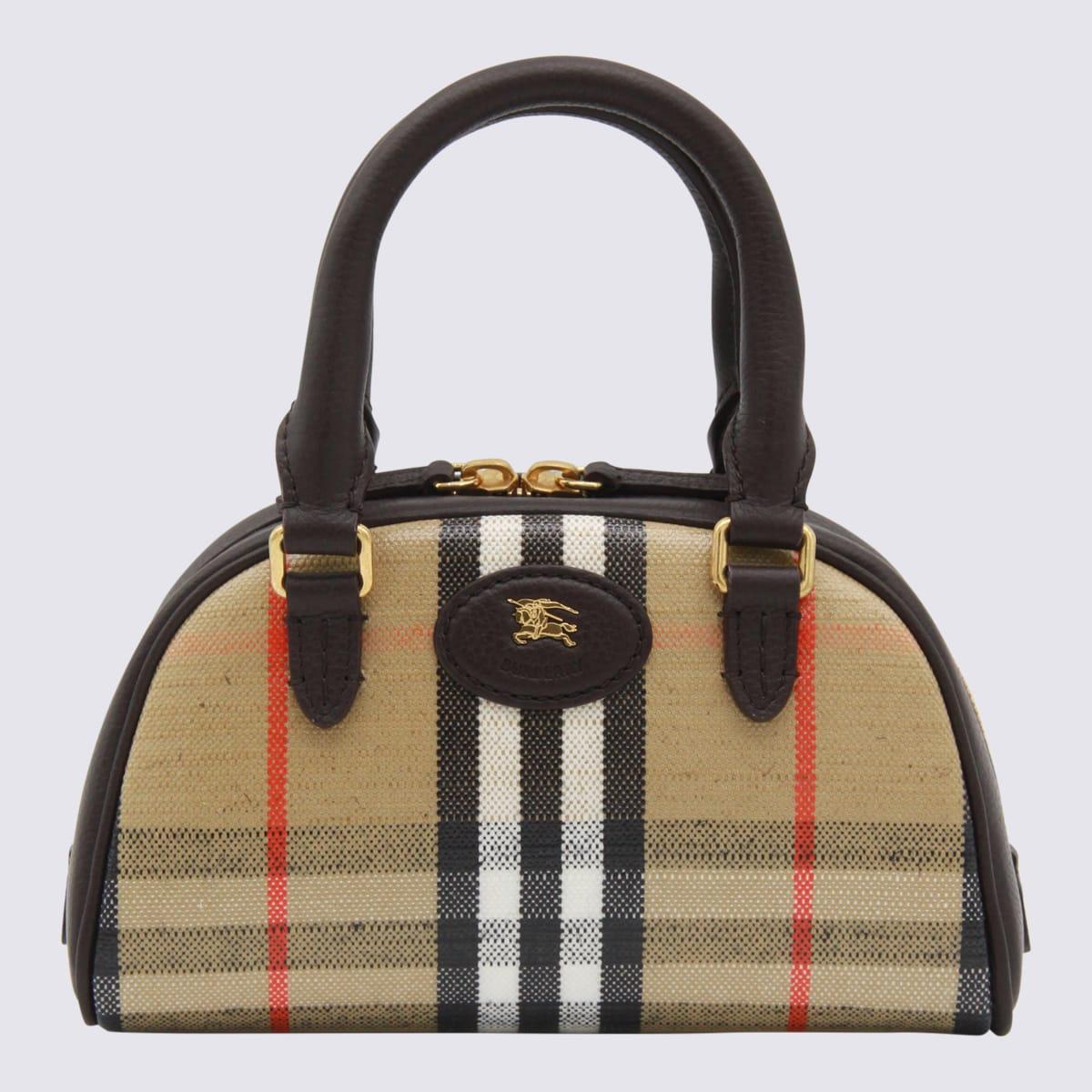 burberry beige cotton ll highlands mini bowling top handle bag
