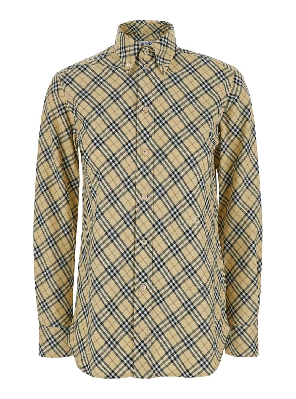 burberry beige oversize shirt with all-over check motiv in cotton woman