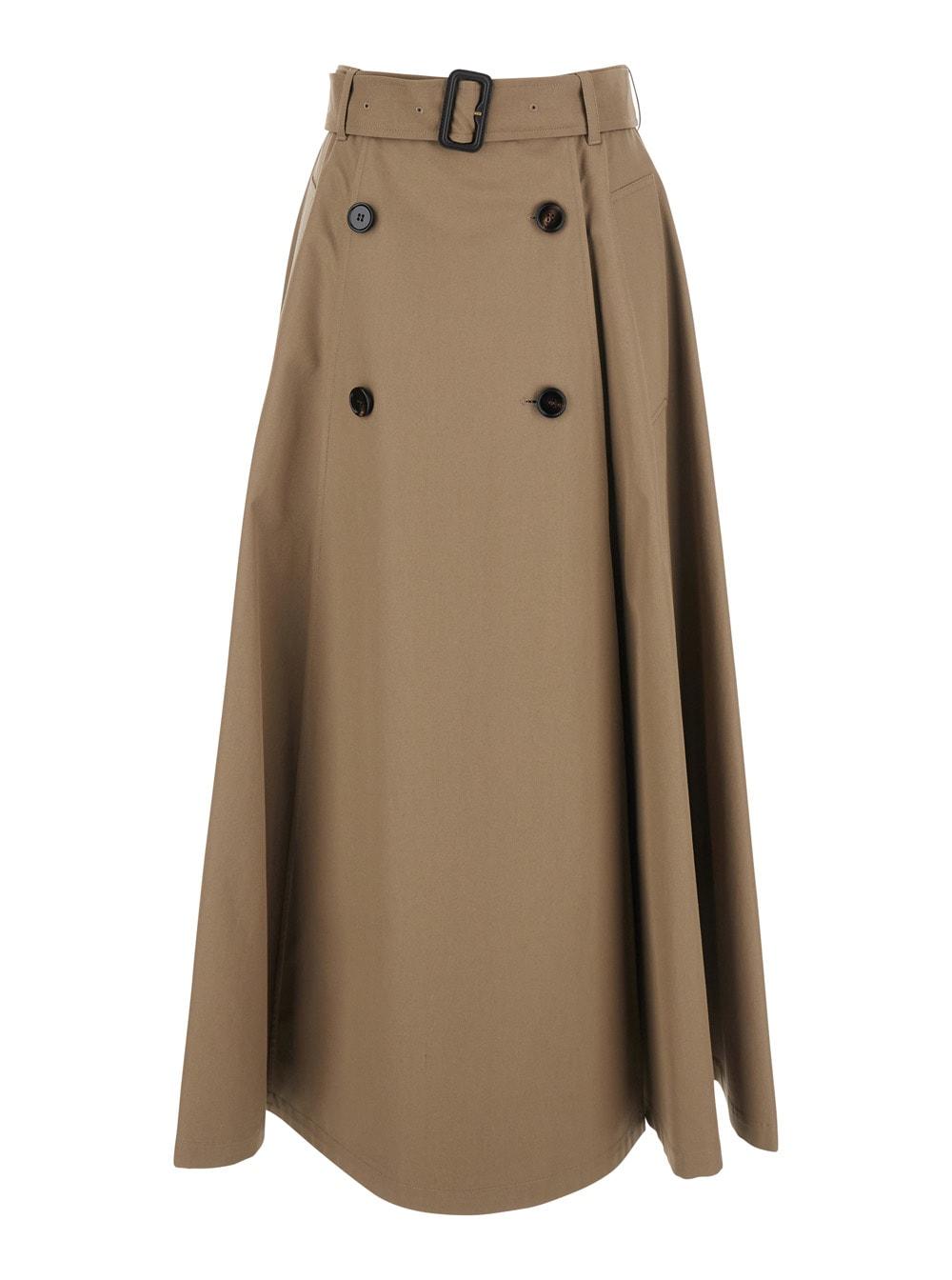 burberry beige skirt with adjustable belt and button closure in cotton woman
