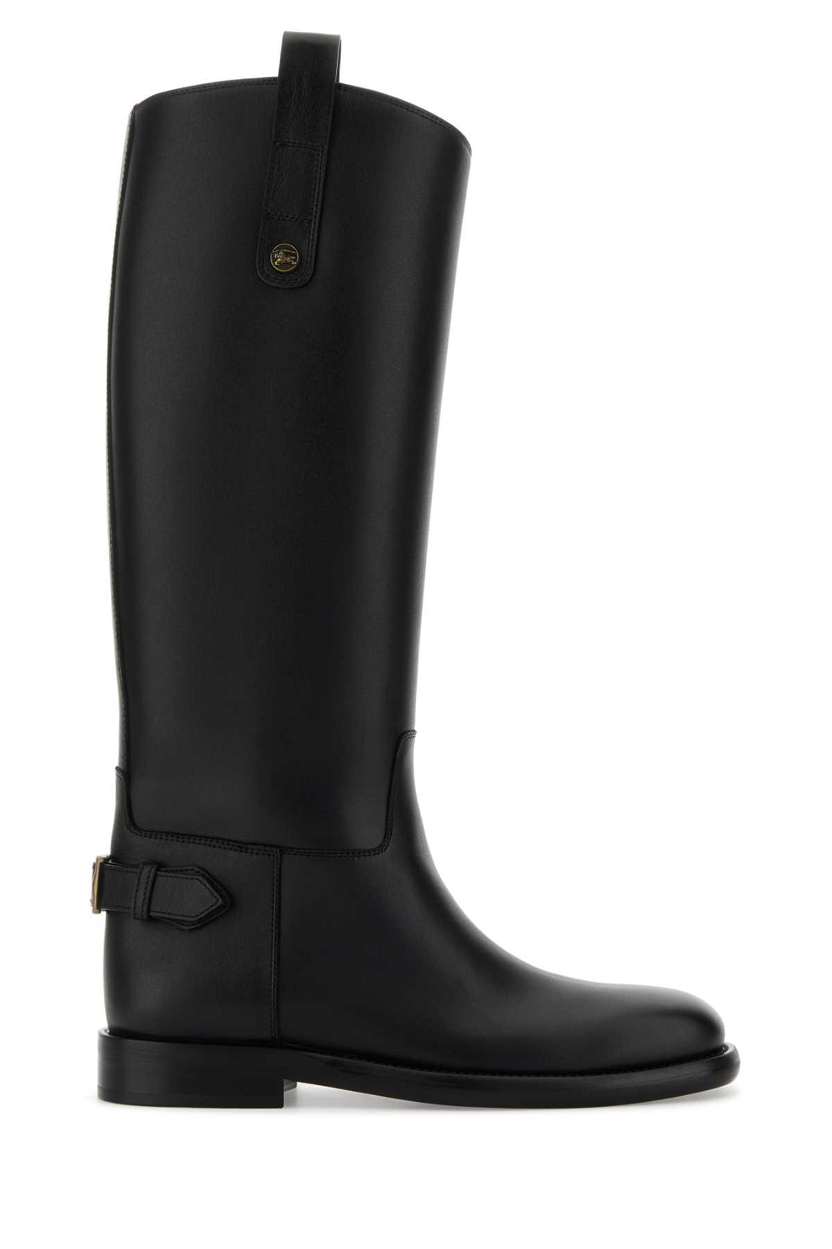 burberry black boots with side logo plaque in leather woman