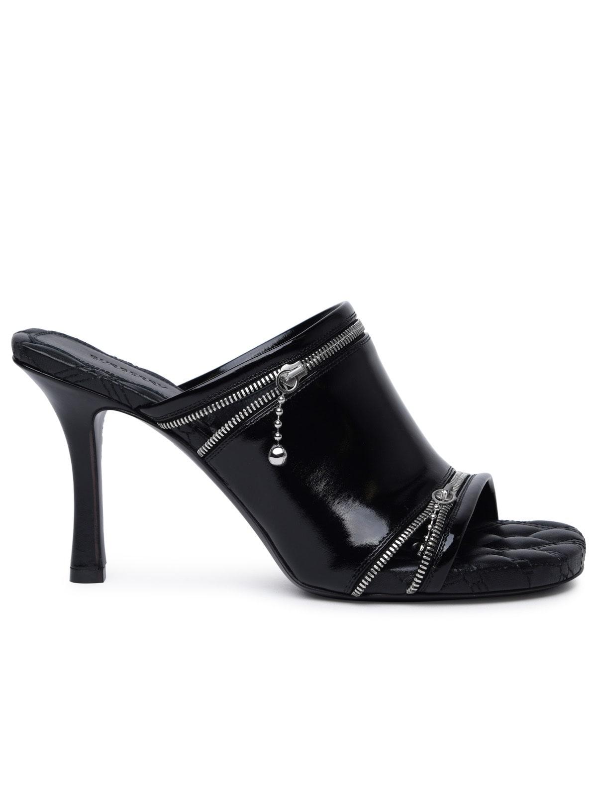 burberry black leather peep mules