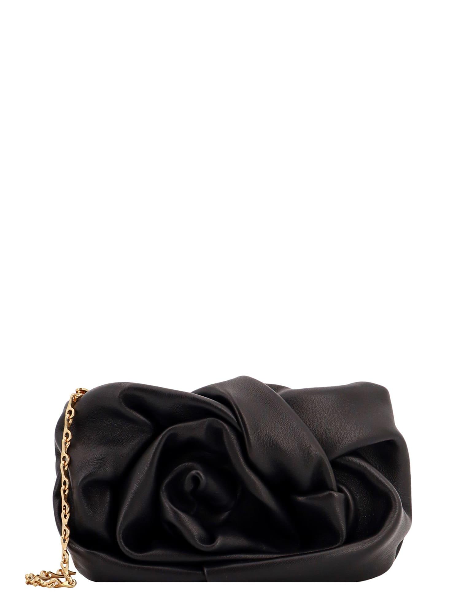 burberry black nappa leather rose clutch
