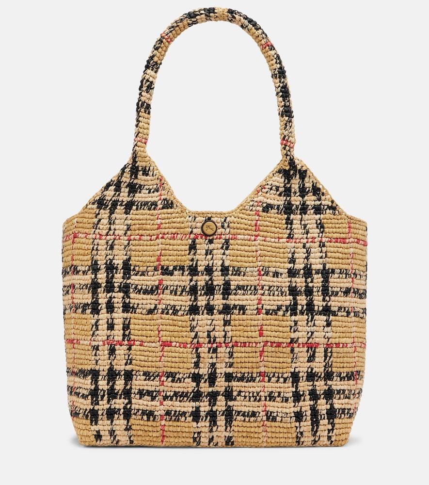 burberry burberry check large raffia tote bag