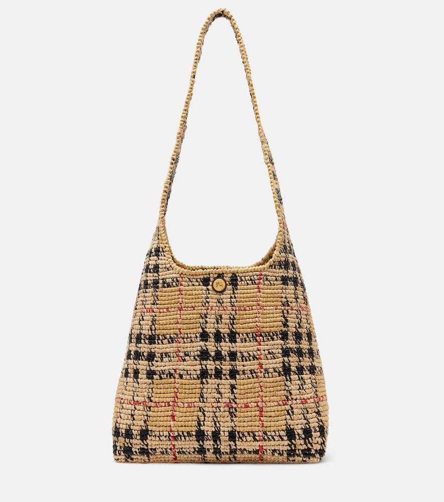 burberry burberry check medium raffia tote bag