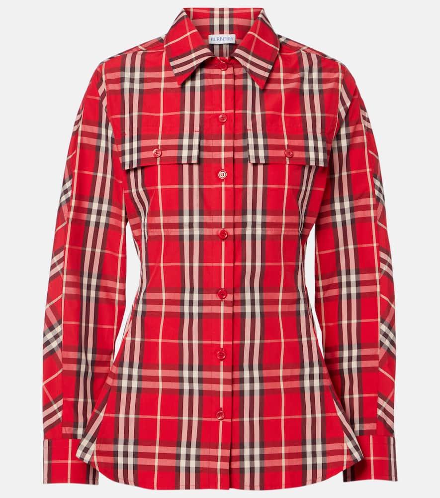 burberry burberry check peplum cotton shirt
