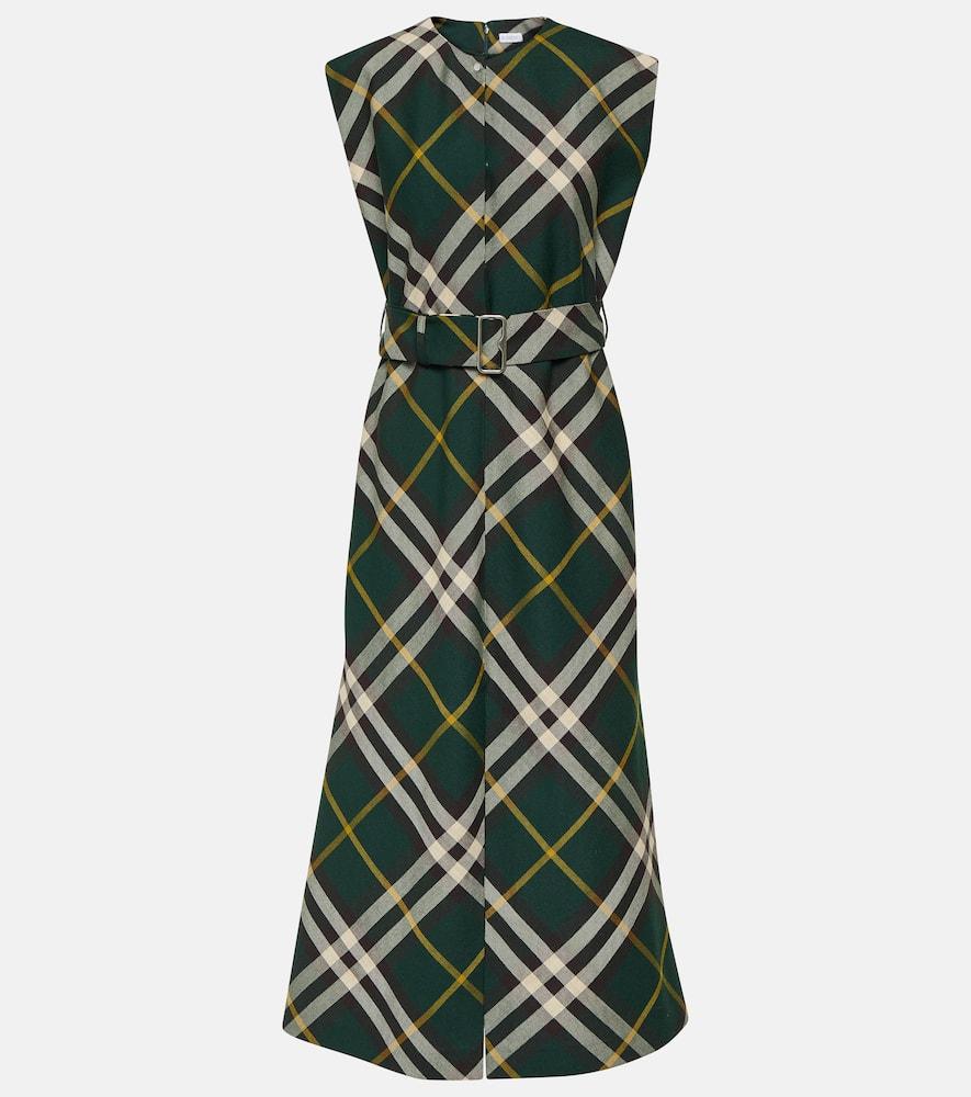 burberry burberry check wool midi dress