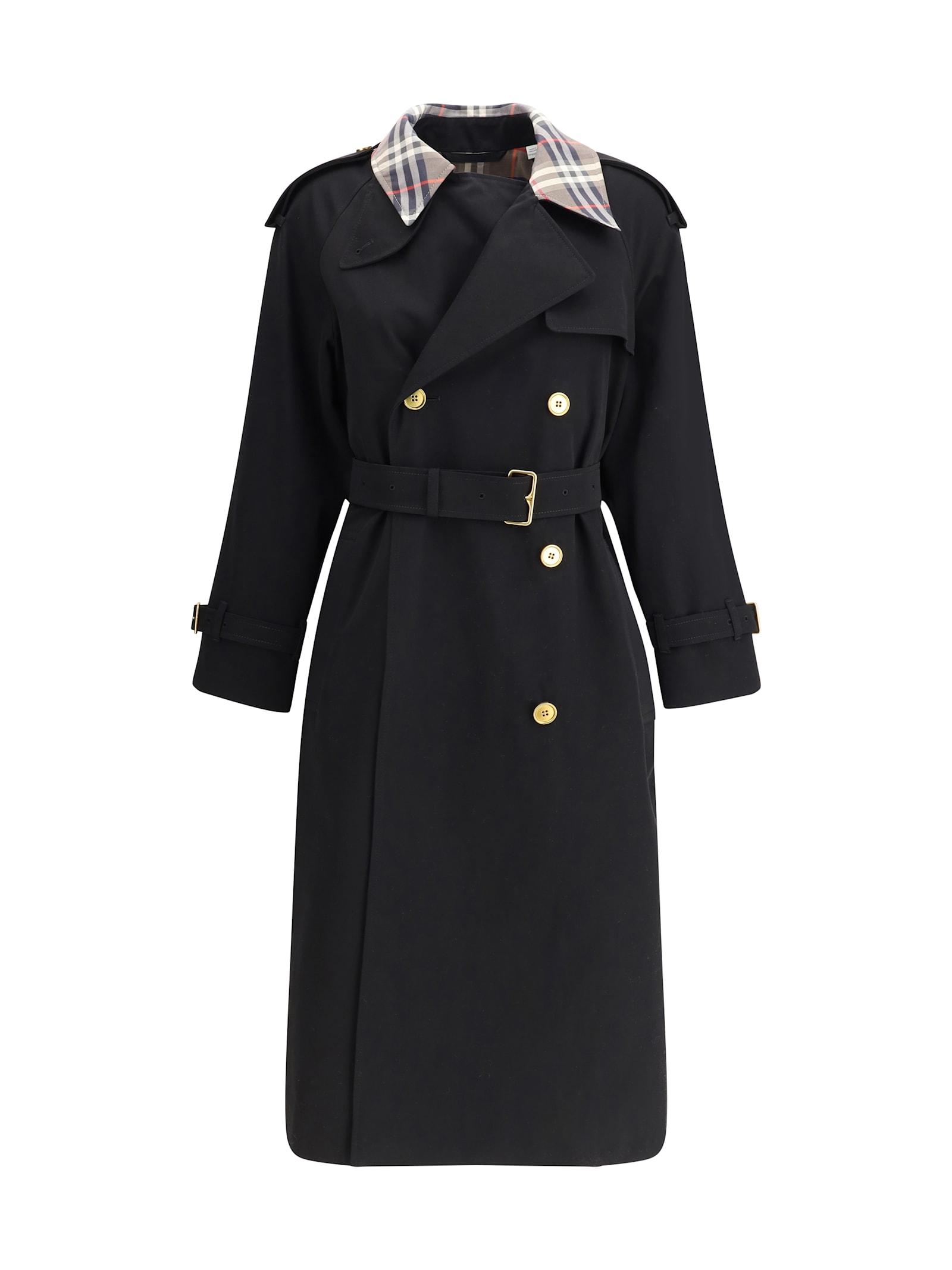 burberry castleford long trench coat with check collar