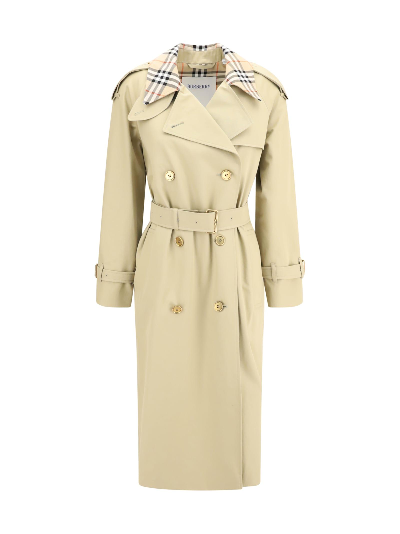 burberry castleford trench coat with archive check collar