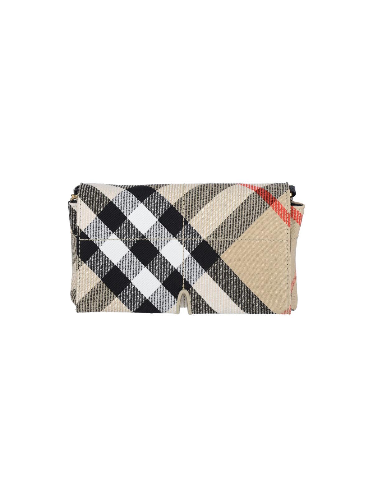 burberry check crossbody bag in beige polyester blend