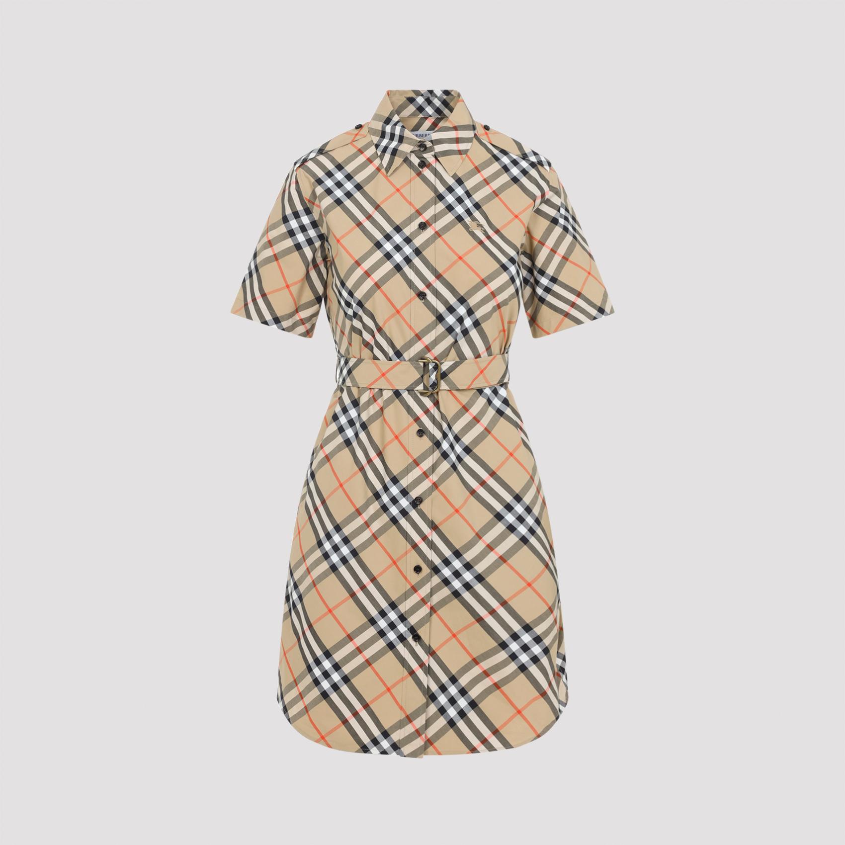 burberry check midi dress nude & neutrals cotton - women