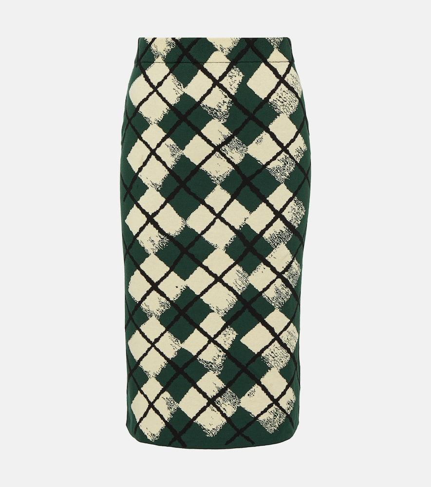 burberry checked cotton midi skirt