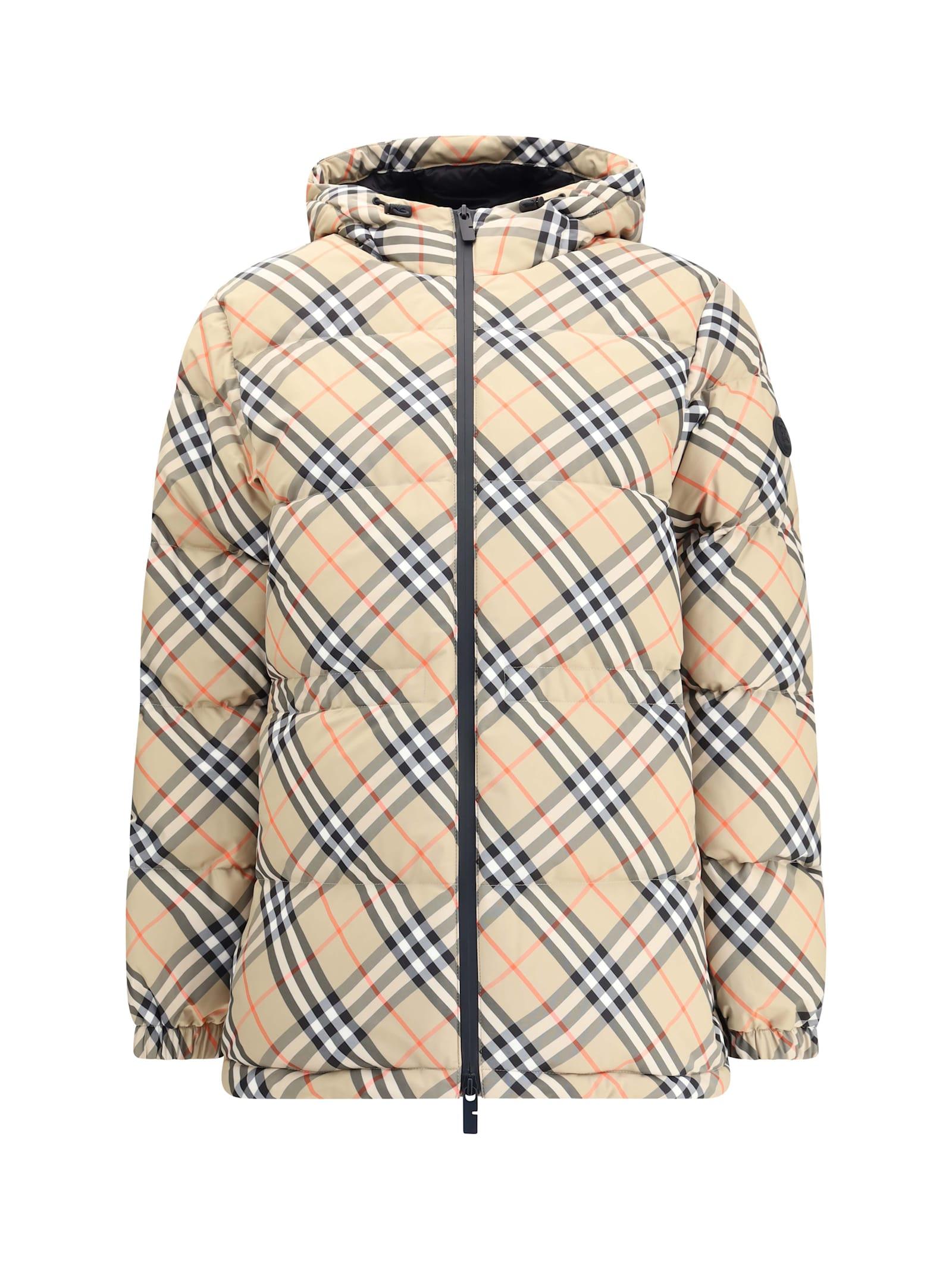 burberry hooded check down jacket