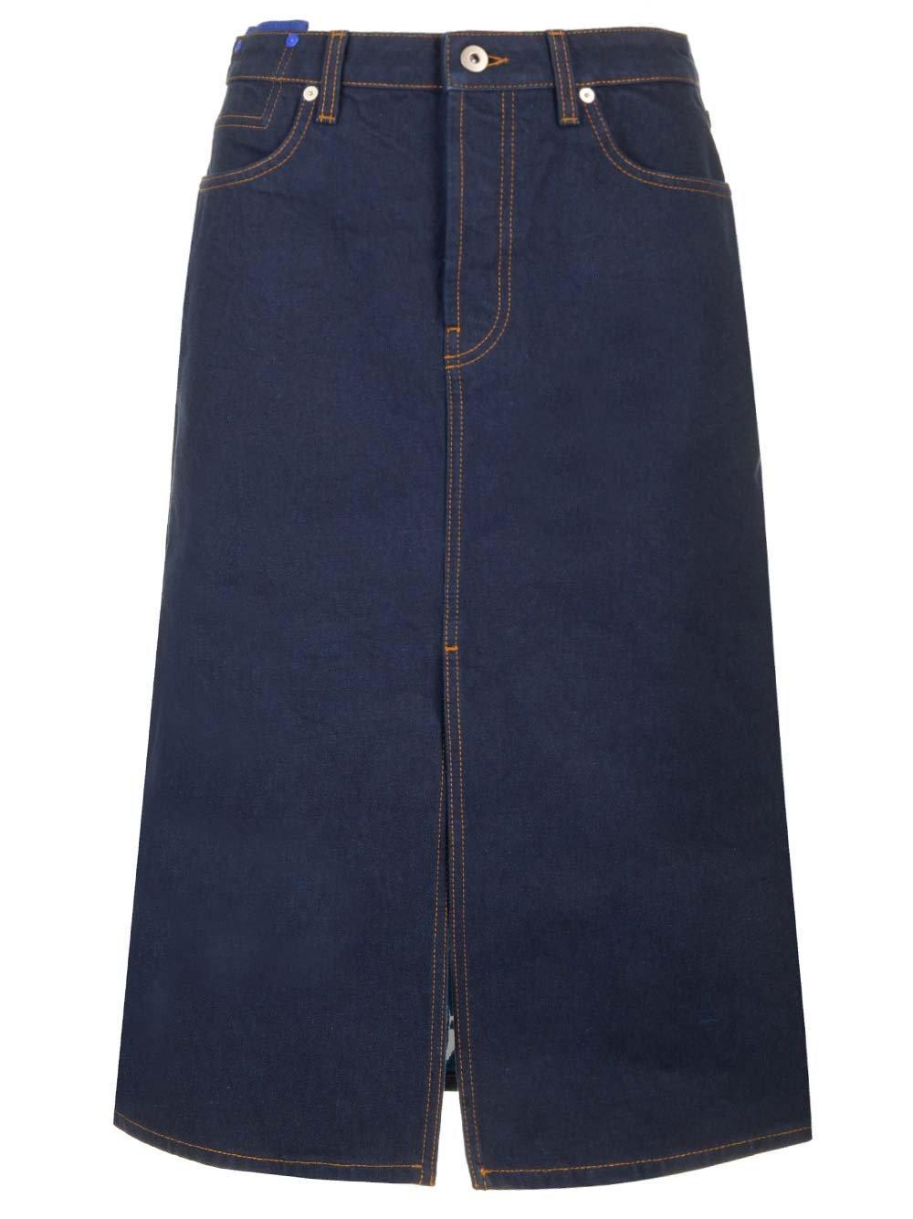 burberry japanese front-slit denim midi skirt