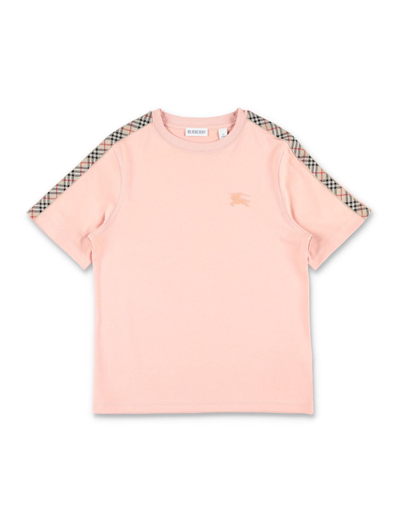 burberry kid - cotton t-shirt with check shoulder trim