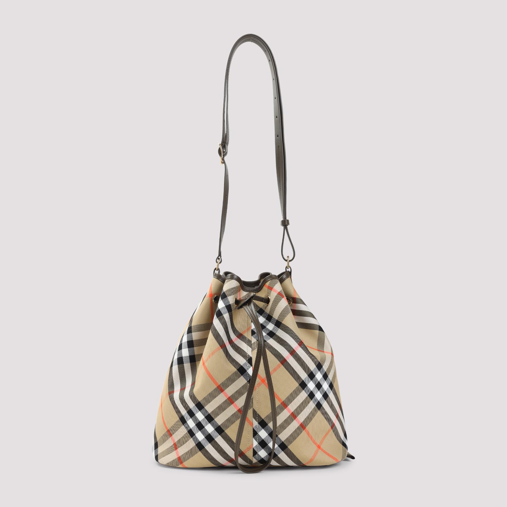 burberry medium drawstring bucket shoulder bag nude & neutrals cotton - women