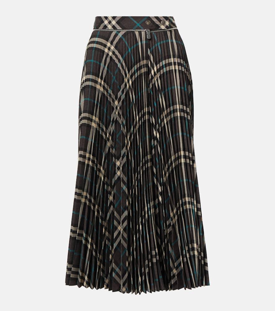 burberry pleated checked midi skirt