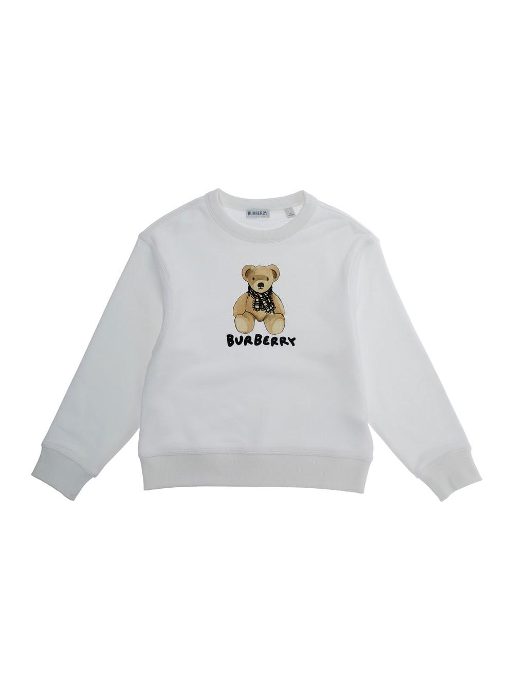 burberry white sweatshirt with round neck and logo print on the front in cotton girl